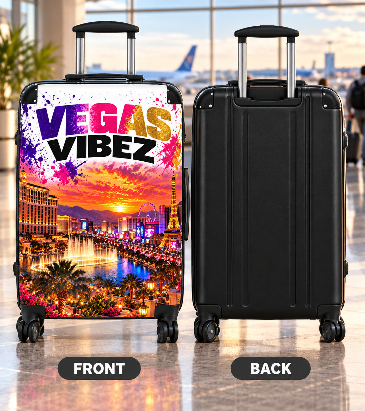 Vegas Vibez Suitcase | Las Vegas Skyline Luggage with Sunset Graphic