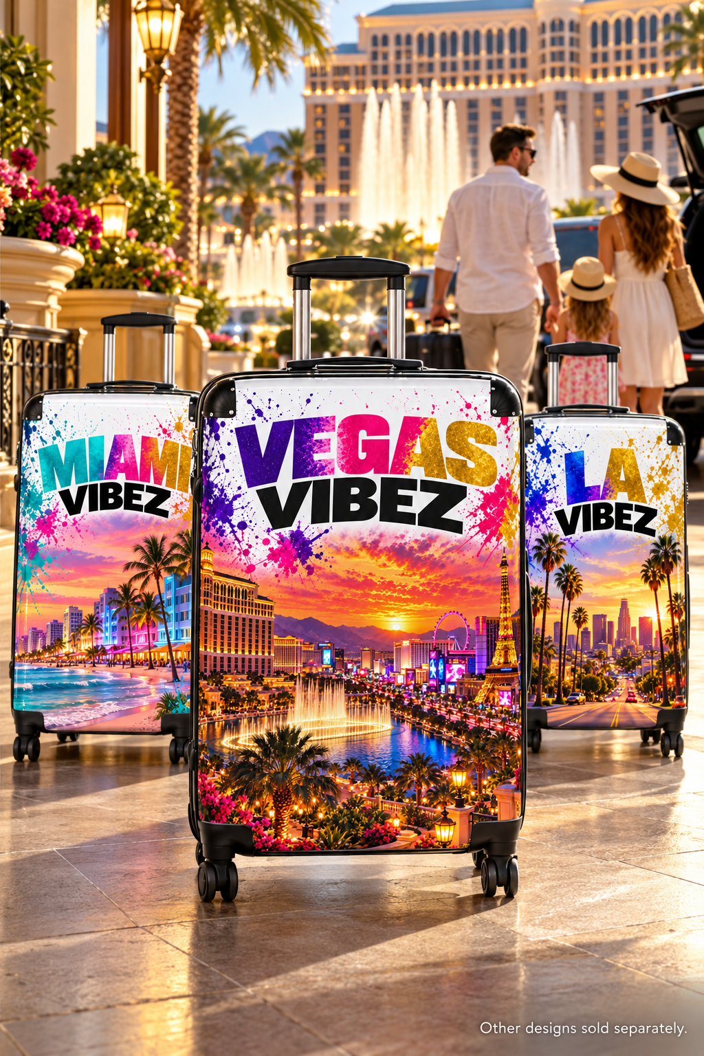 Vegas Vibez Suitcase | Las Vegas Skyline Luggage with Sunset Graphic