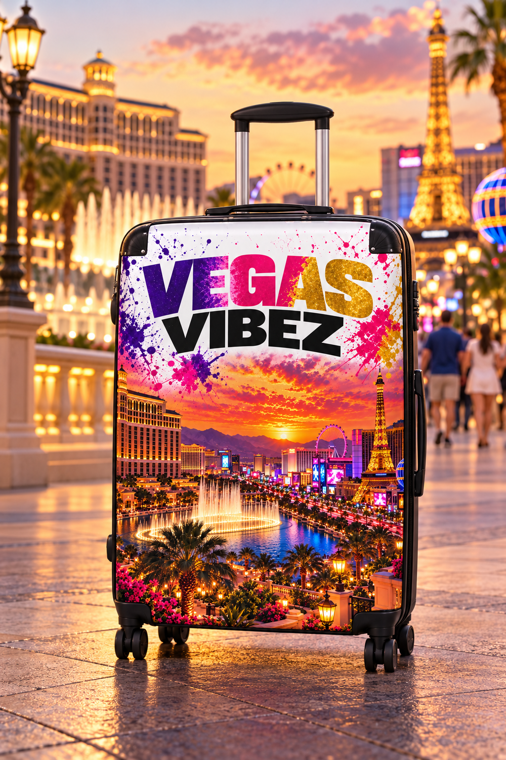 Vegas Vibez Suitcase | Las Vegas Skyline Luggage with Sunset Graphic