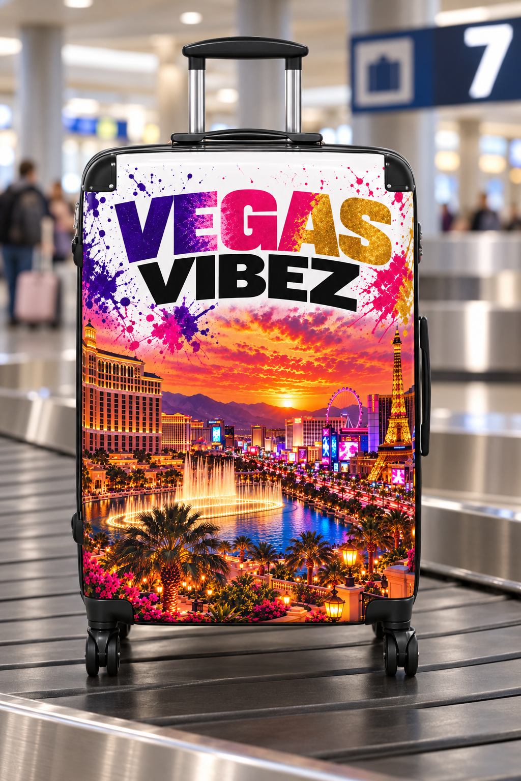 Vegas Vibez Suitcase | Las Vegas Skyline Luggage with Sunset Graphic