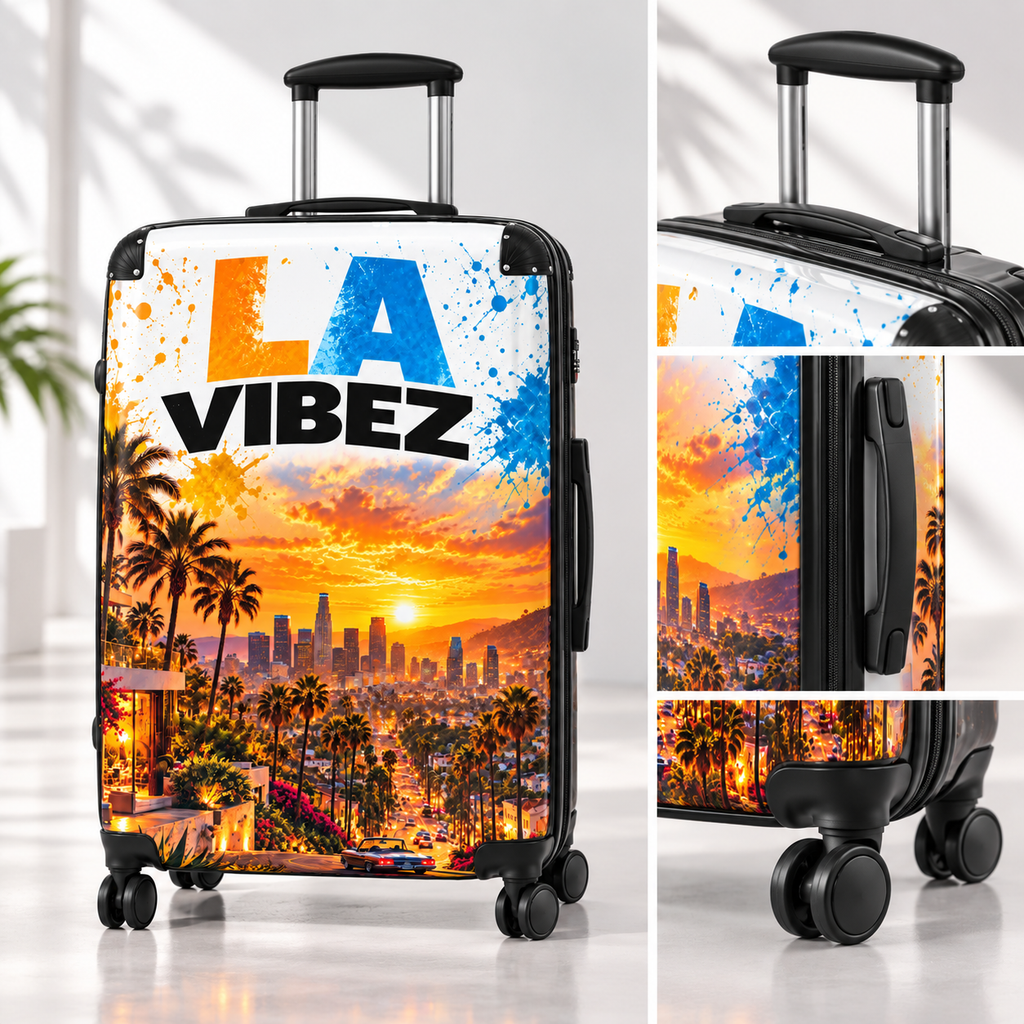 LA Vibez Sunset Palm Tree Suitcase | Los Angeles Skyline Travel Luggage