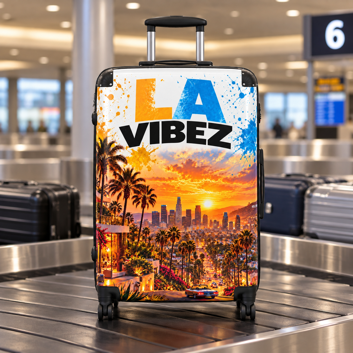 LA Vibez Sunset Palm Tree Suitcase | Los Angeles Skyline Travel Luggage