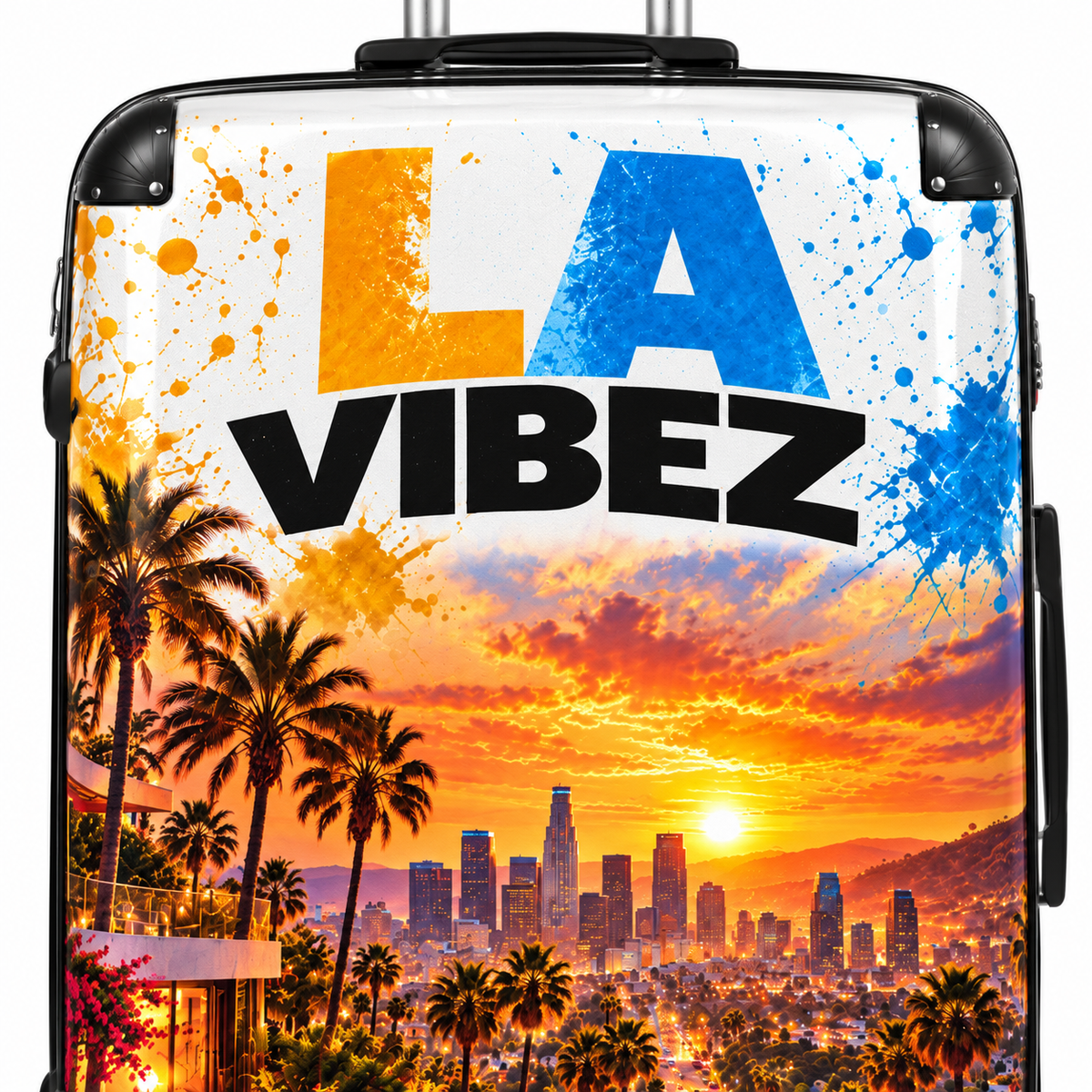 LA Vibez Sunset Palm Tree Suitcase | Los Angeles Skyline Travel Luggage