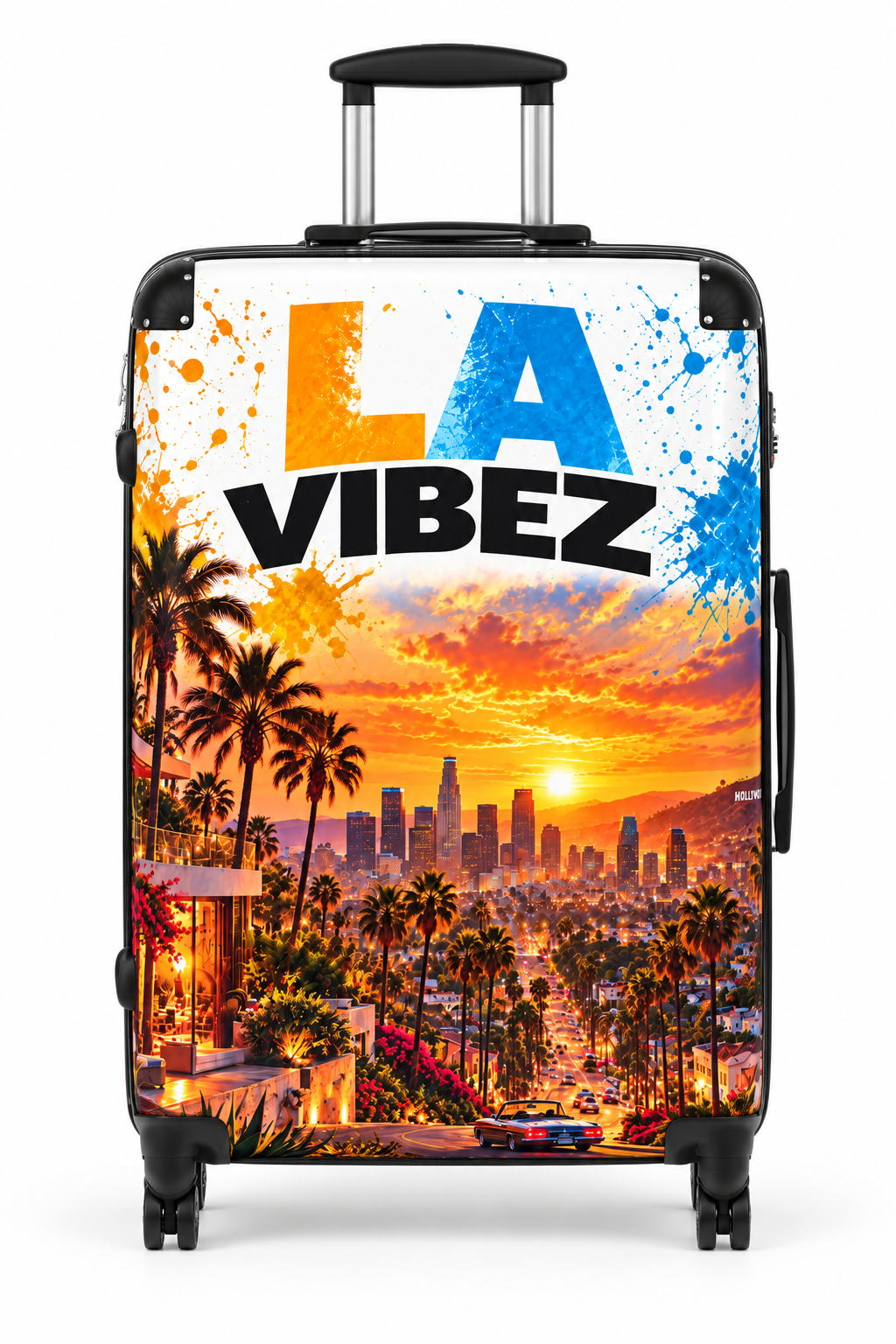 LA Vibez Sunset Palm Tree Suitcase | Los Angeles Skyline Travel Luggage