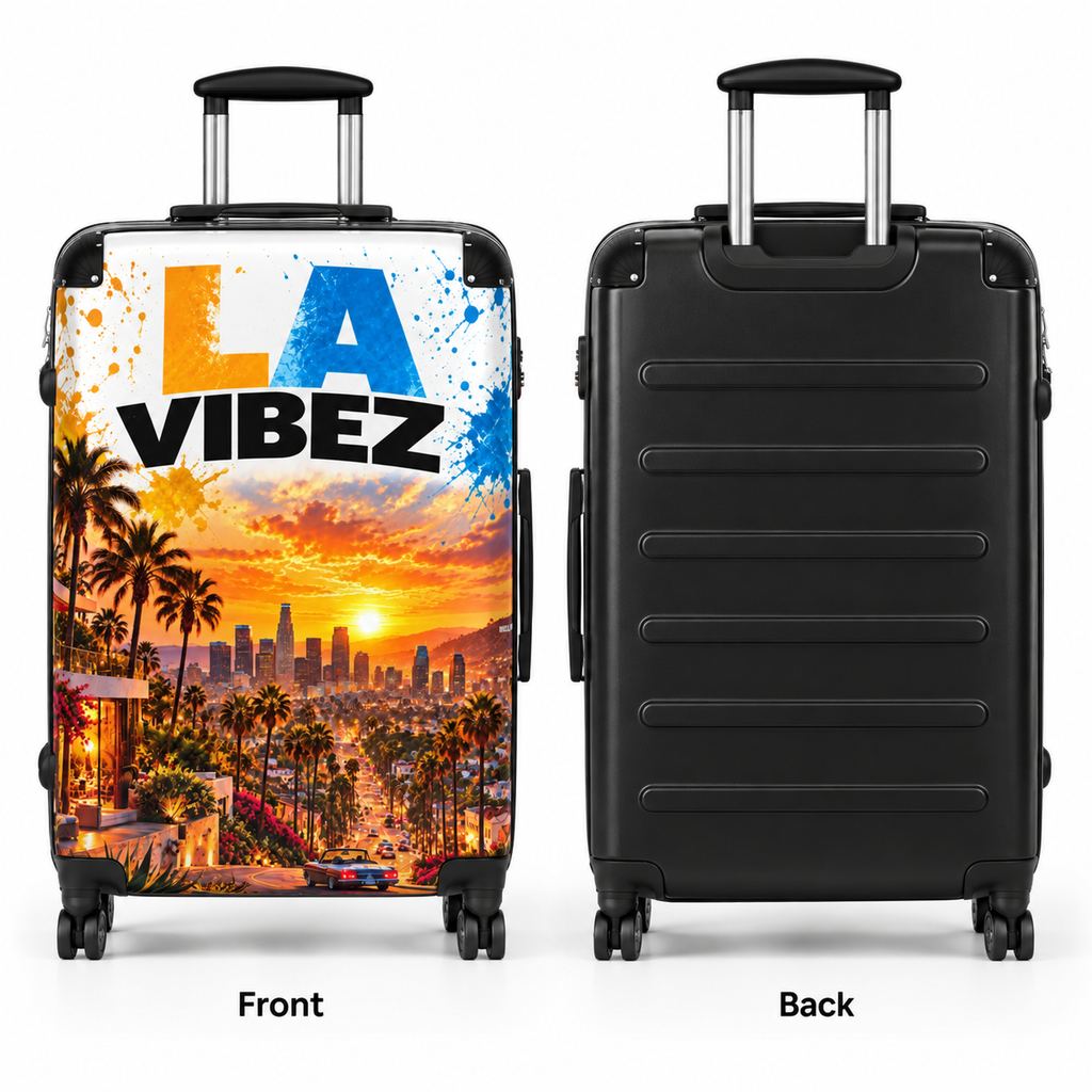 LA Vibez Sunset Palm Tree Suitcase | Los Angeles Skyline Travel Luggage