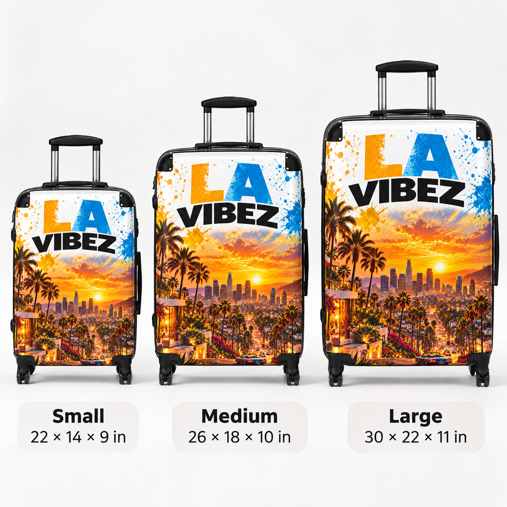 LA Vibez Sunset Palm Tree Suitcase | Los Angeles Skyline Travel Luggage