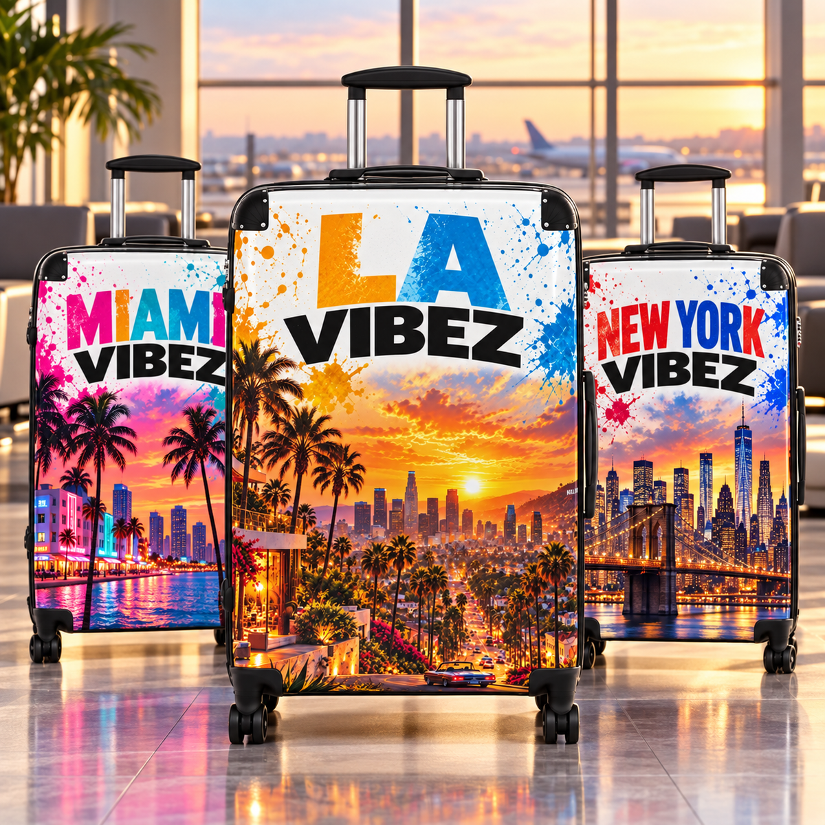 LA Vibez Sunset Palm Tree Suitcase | Los Angeles Skyline Travel Luggage