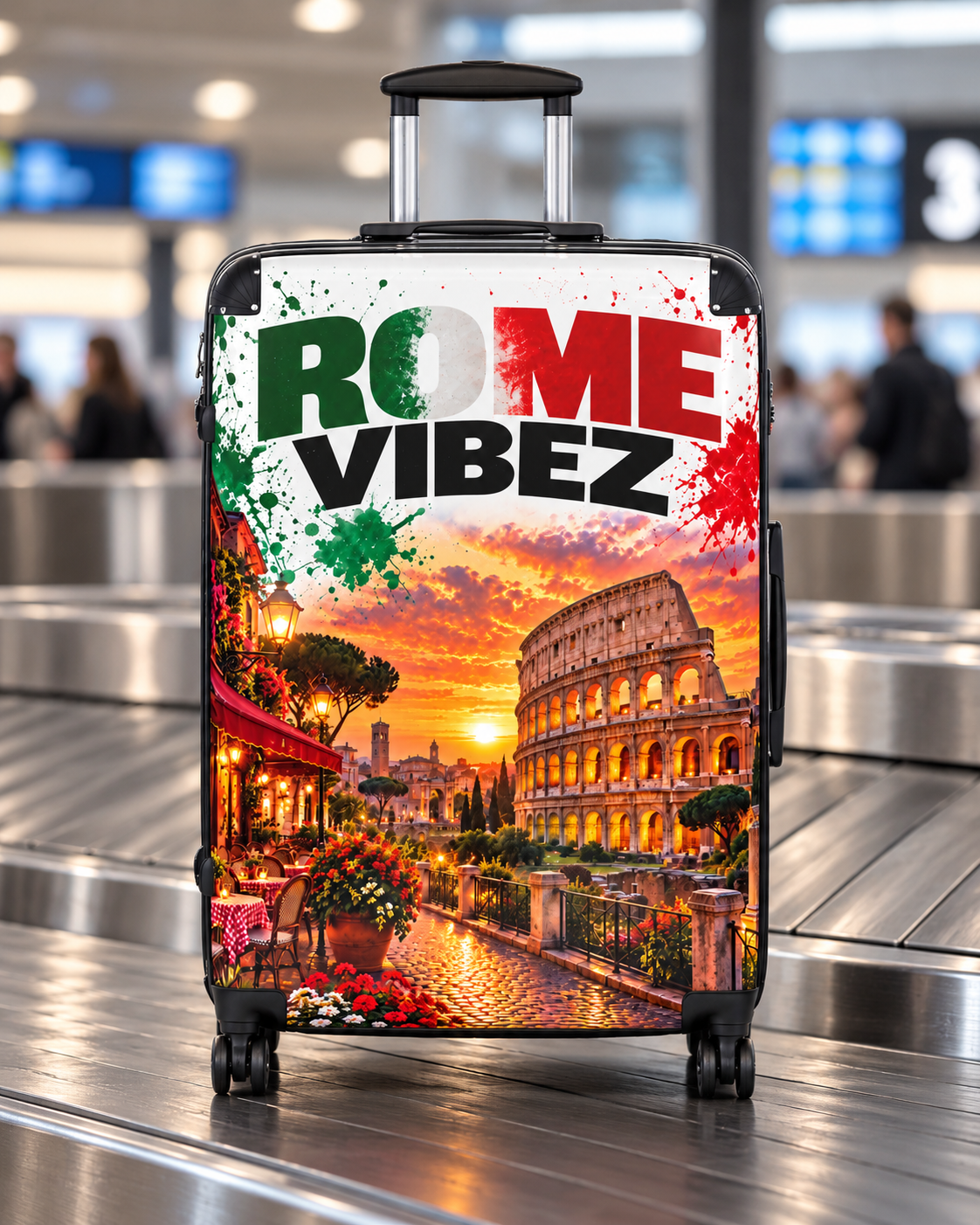 Rome Vibez Suitcase | Italian Flag Colosseum Sunset Travel Luggage