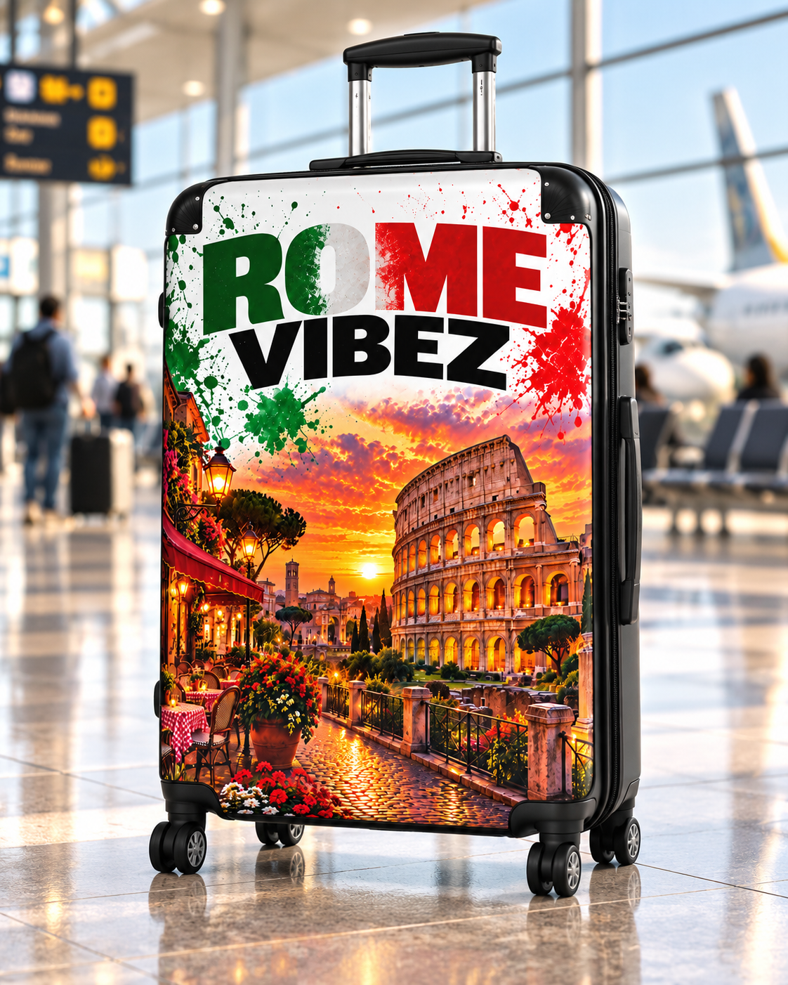 Rome Vibez Suitcase | Italian Flag Colosseum Sunset Travel Luggage