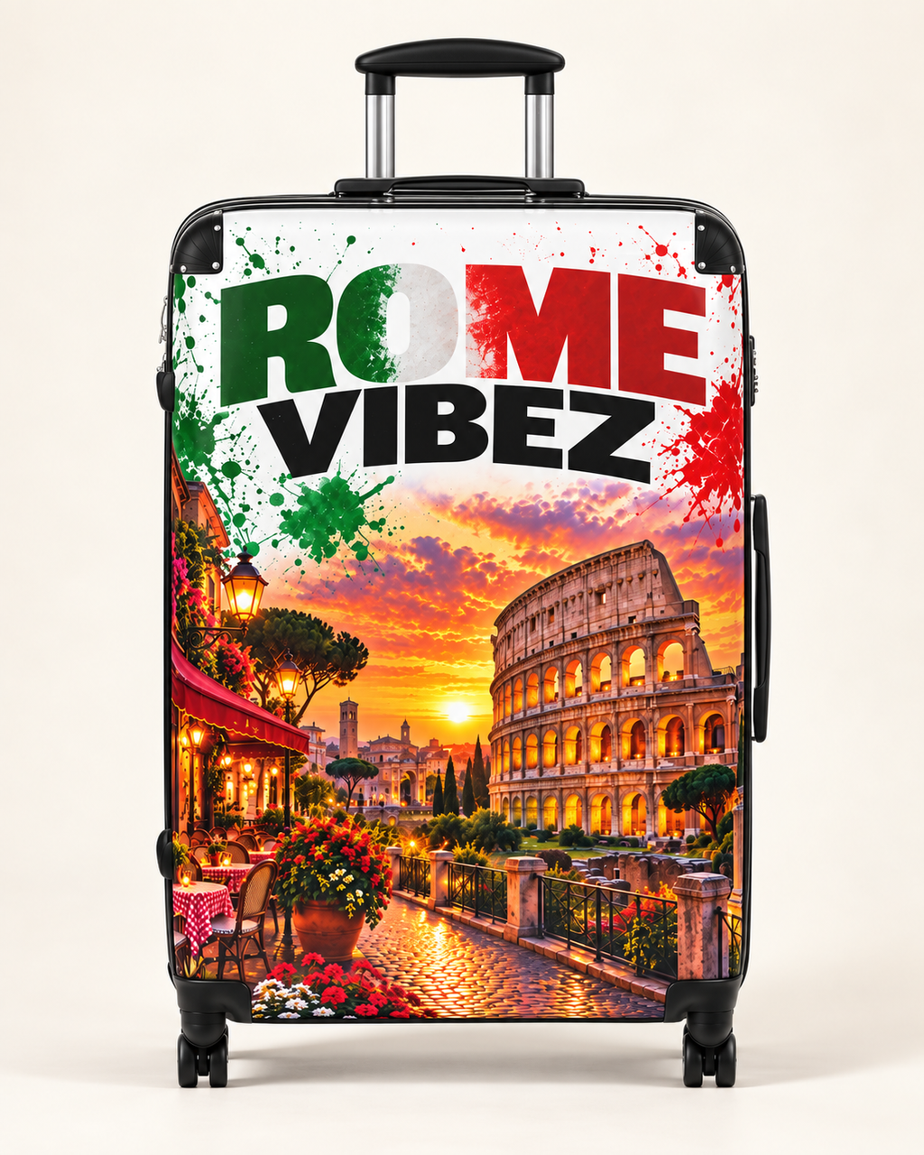 Rome Vibez Suitcase | Italian Flag Colosseum Sunset Travel Luggage
