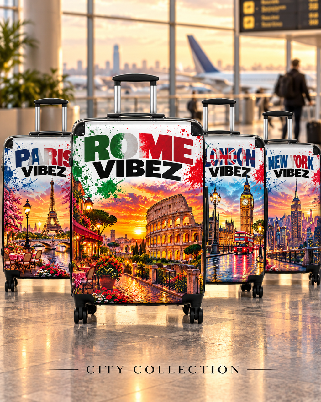 Rome Vibez Suitcase | Italian Flag Colosseum Sunset Travel Luggage