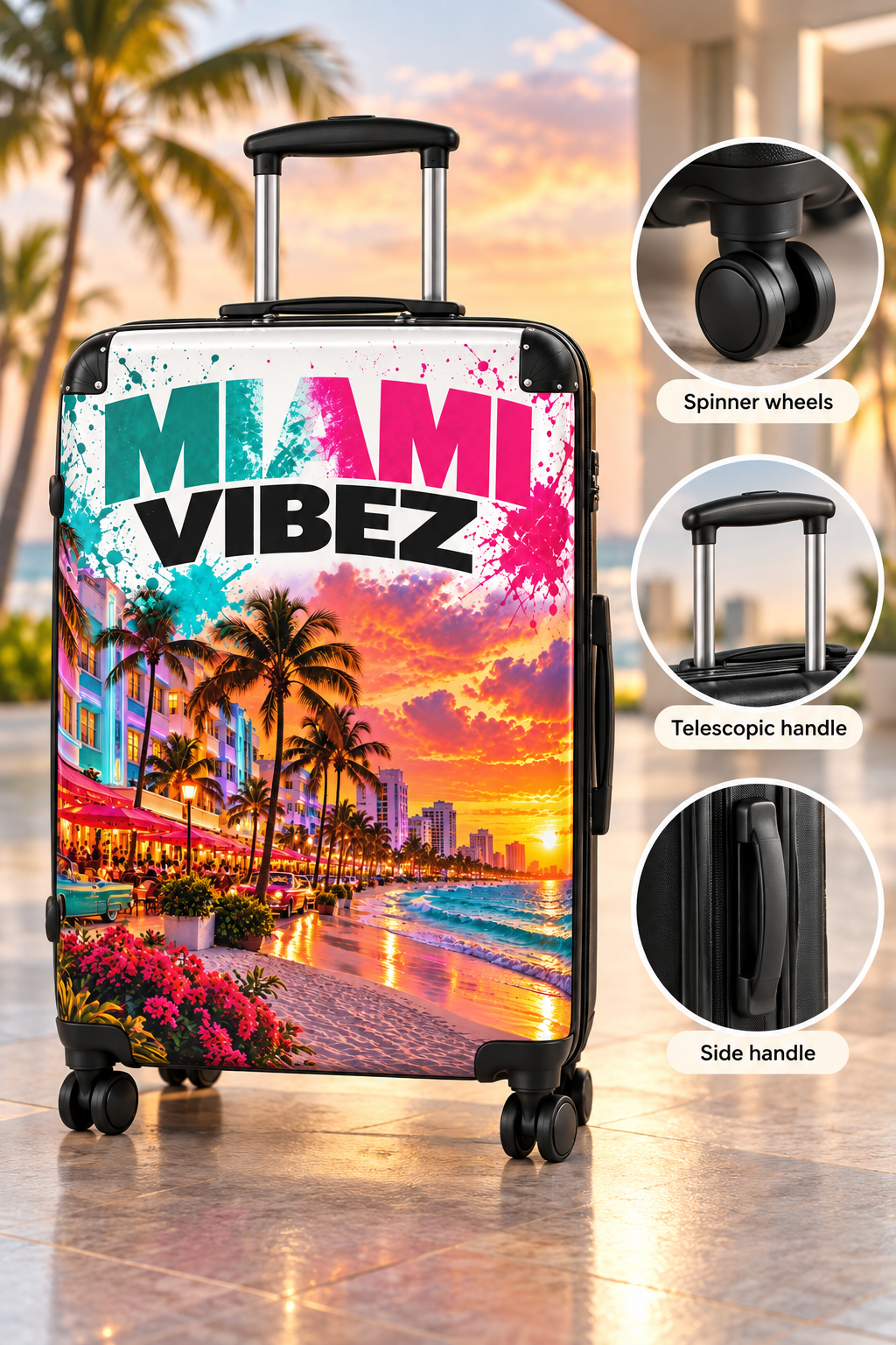 Miami Vibes Tropical Sunset Suitcase