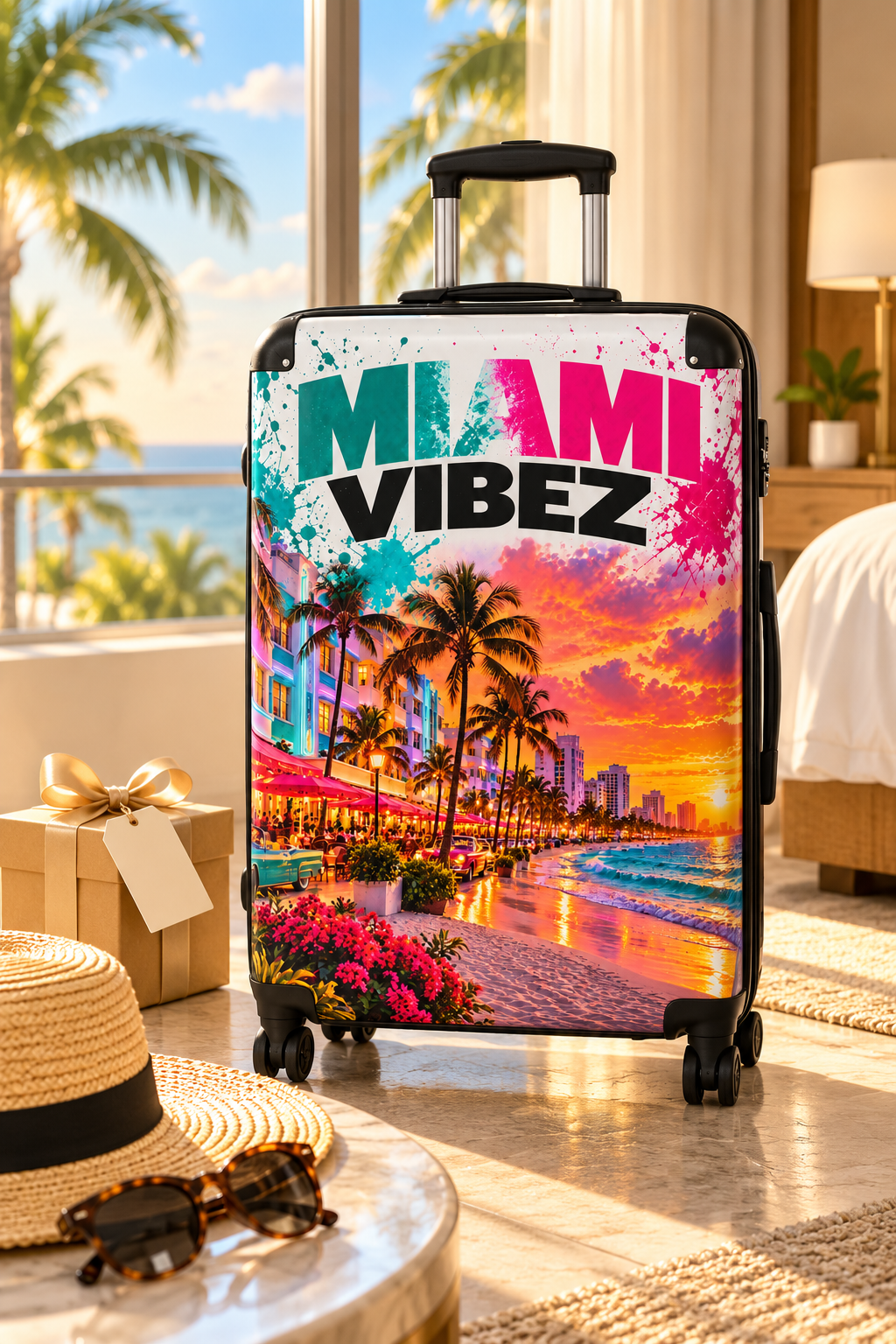 Miami Vibes Tropical Sunset Suitcase