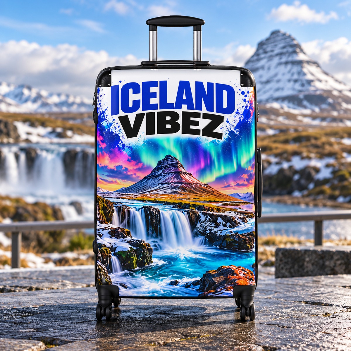 Iceland Vibez Suitcase | Northern Lights Waterfall Travel Luggage