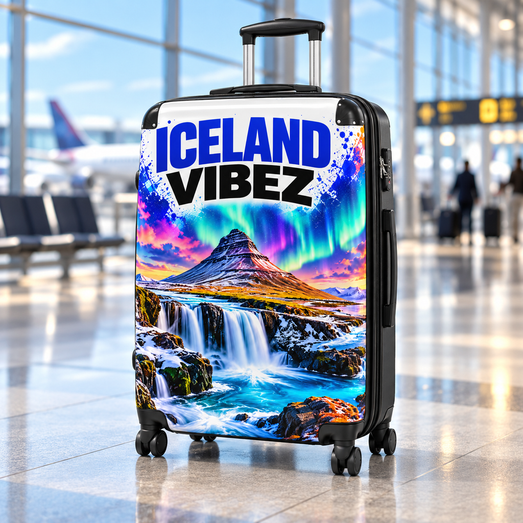 Iceland Vibez Suitcase | Northern Lights Waterfall Travel Luggage
