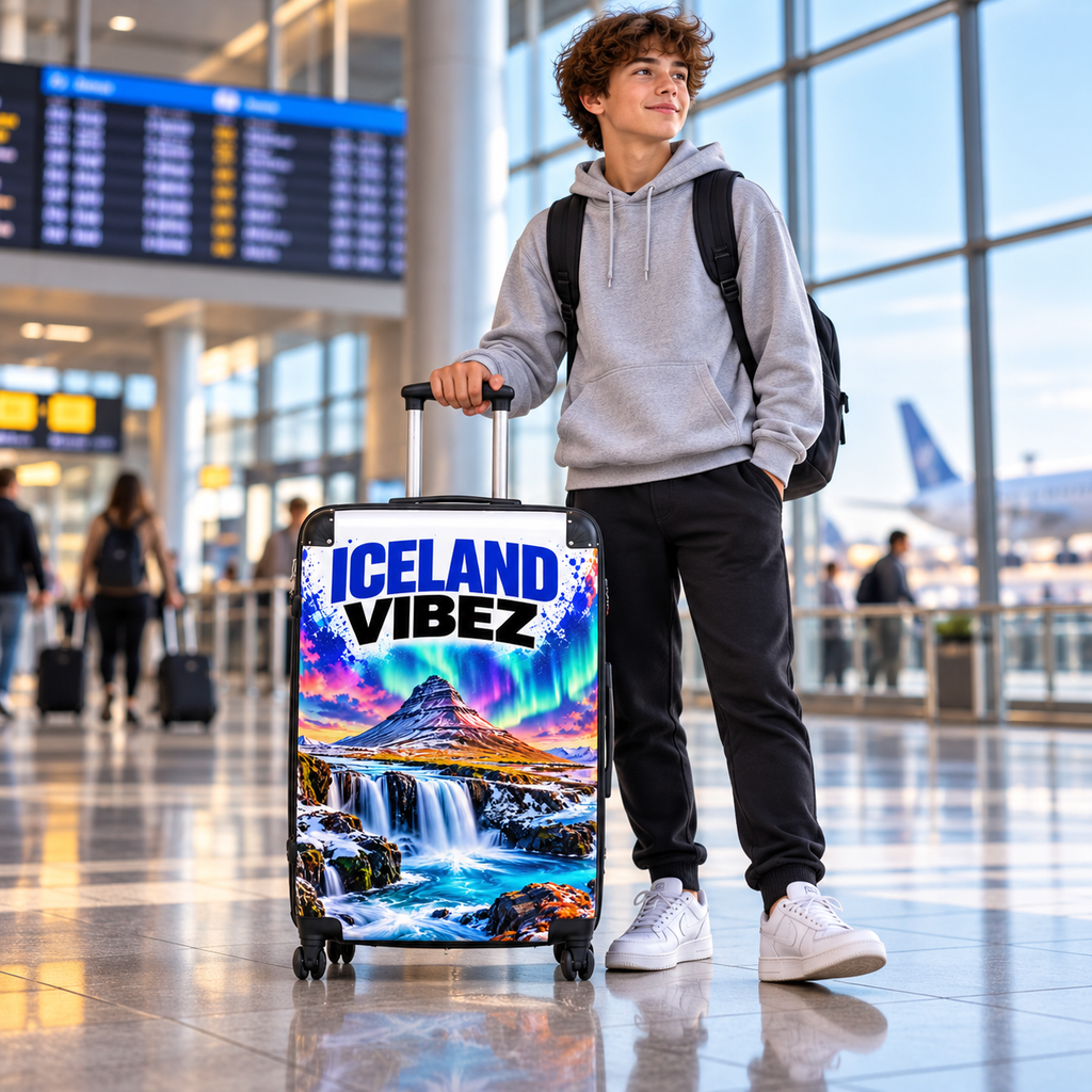 Iceland Vibez Suitcase | Northern Lights Waterfall Travel Luggage