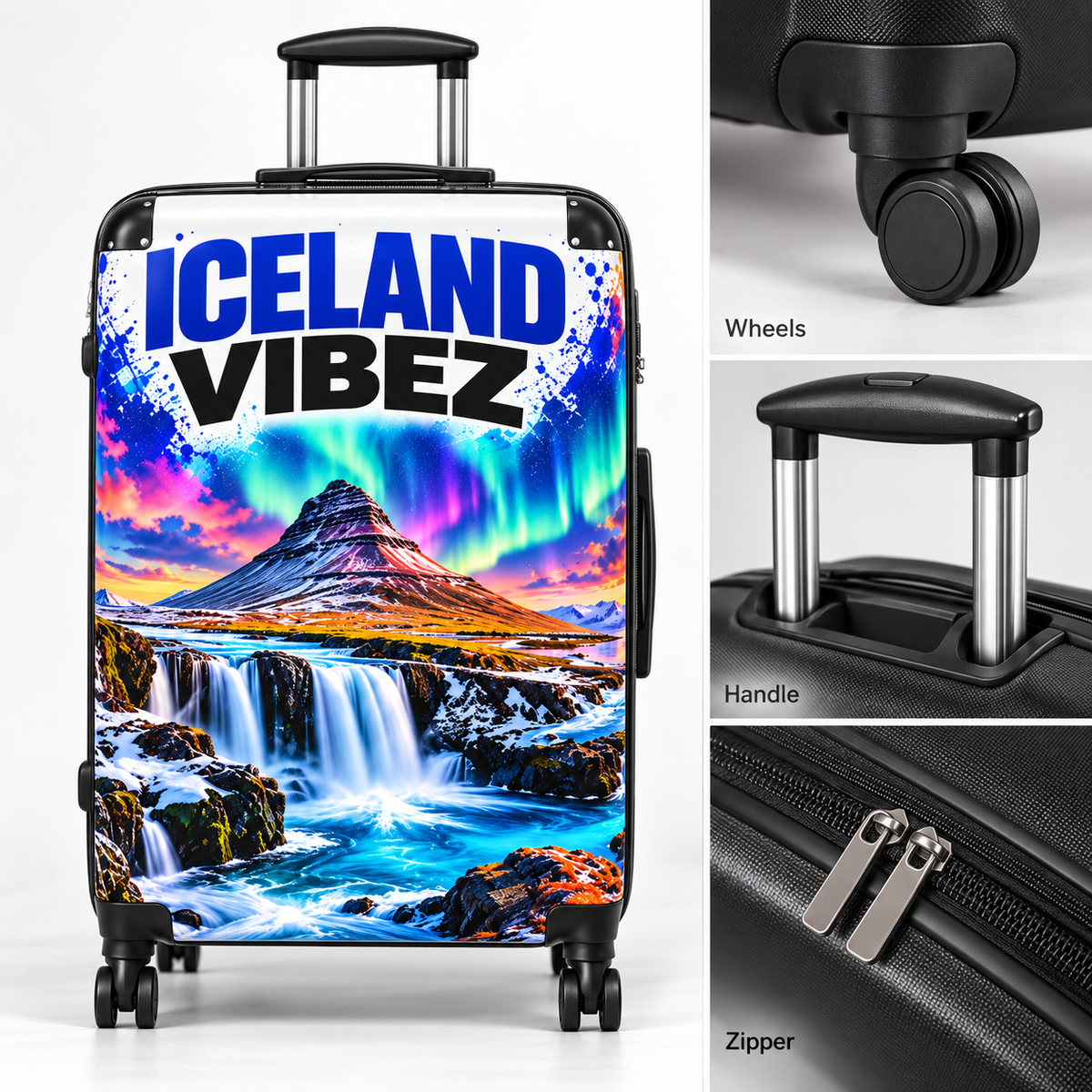 Iceland Vibez Suitcase | Northern Lights Waterfall Travel Luggage