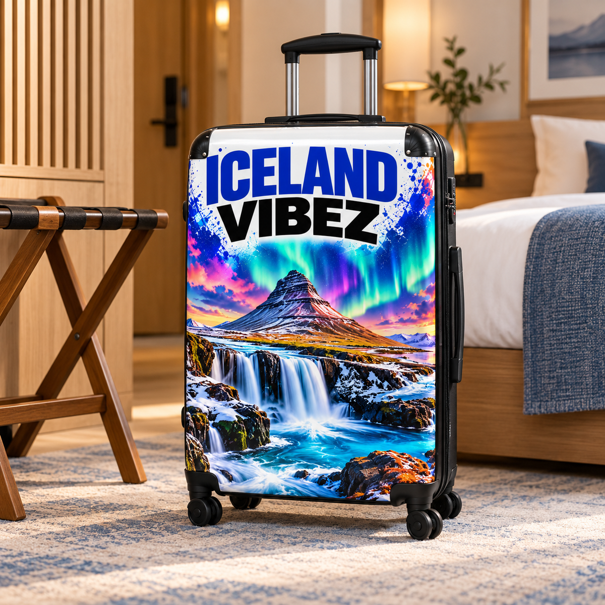 Iceland Vibez Suitcase | Northern Lights Waterfall Travel Luggage
