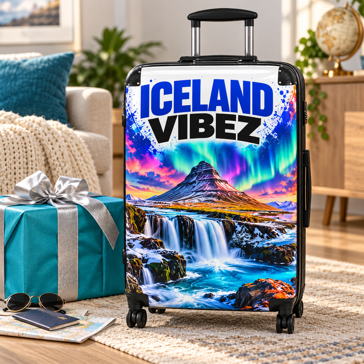 Iceland Vibez Suitcase | Northern Lights Waterfall Travel Luggage