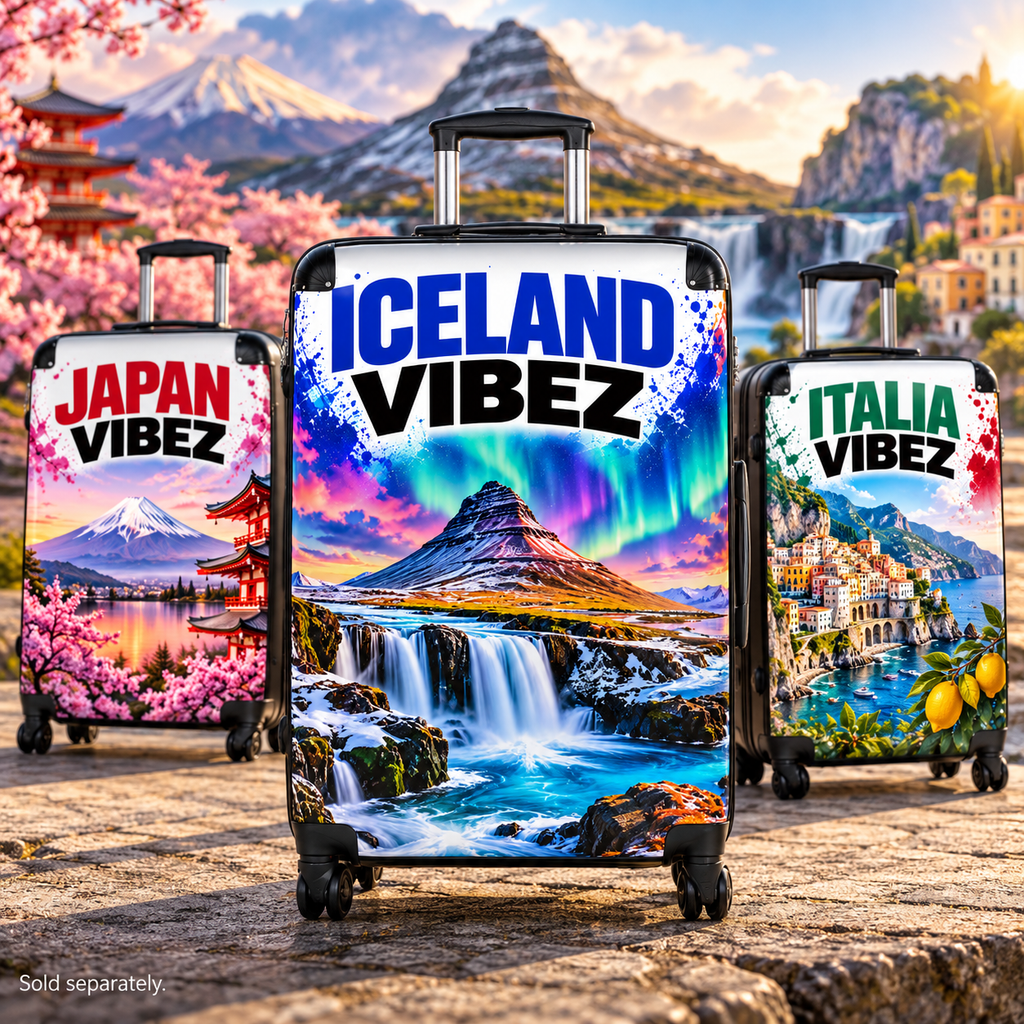Iceland Vibez Suitcase | Northern Lights Waterfall Travel Luggage