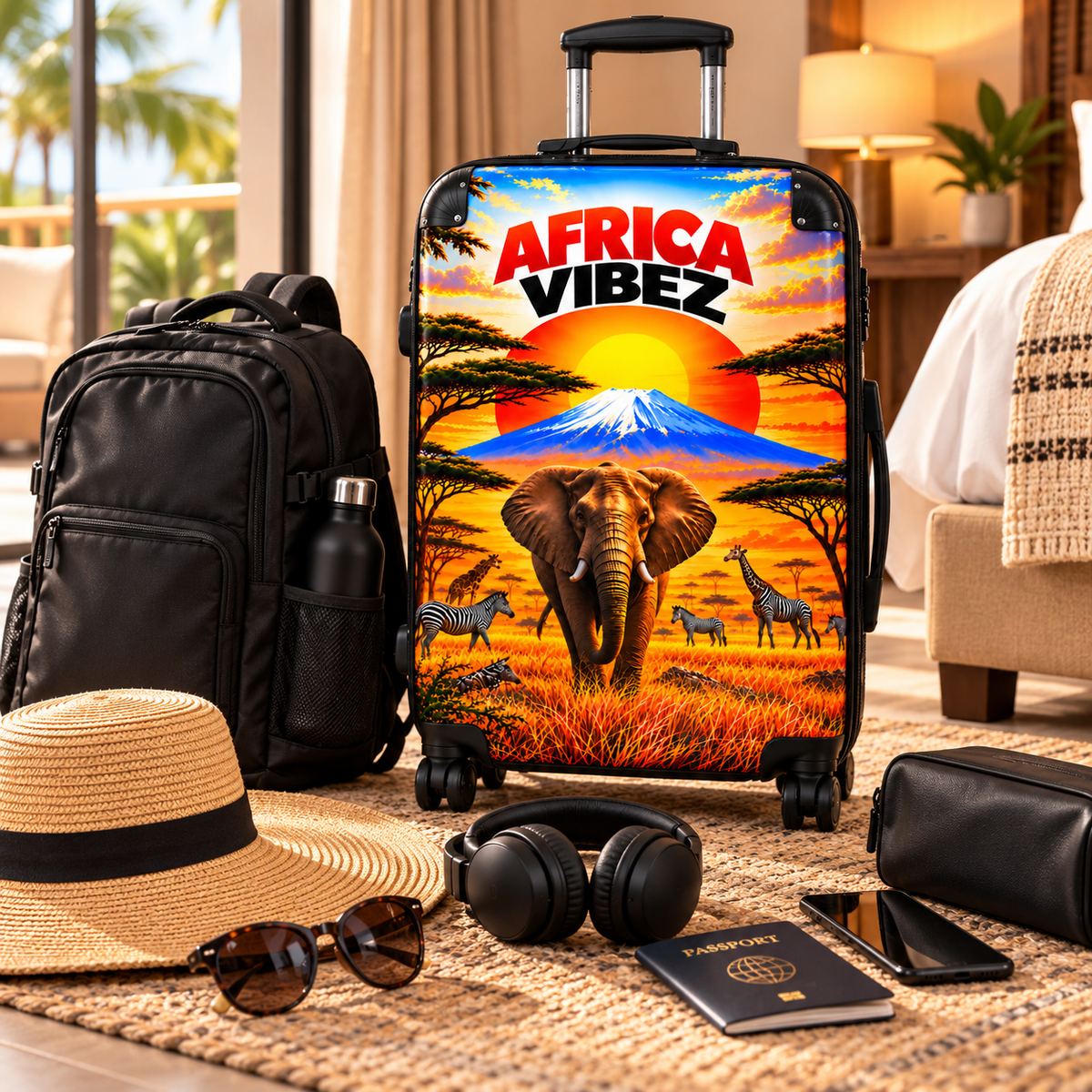 Africa Vibez Elephant Sunset Suitcase | Safari Luggage