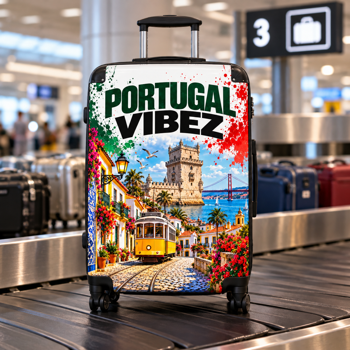 Portugal Vibez Suitcase | Lisbon Tram, Belem Tower Travel Luggage
