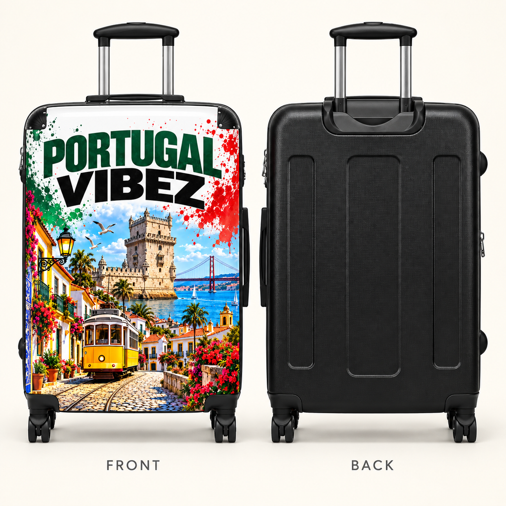 Portugal Vibez Suitcase | Lisbon Tram, Belem Tower Travel Luggage