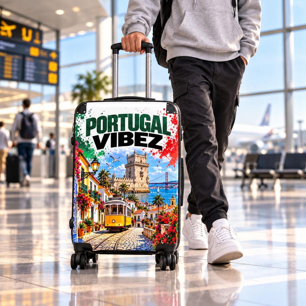 Portugal Vibez Suitcase | Lisbon Tram, Belem Tower Travel Luggage
