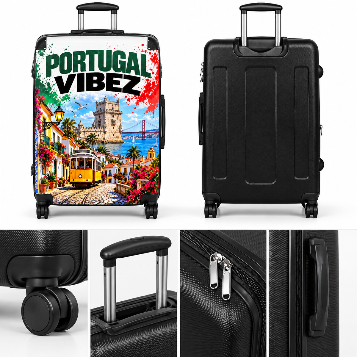 Portugal Vibez Suitcase | Lisbon Tram, Belem Tower Travel Luggage