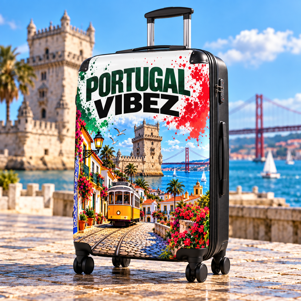 Portugal Vibez Suitcase | Lisbon Tram, Belem Tower Travel Luggage
