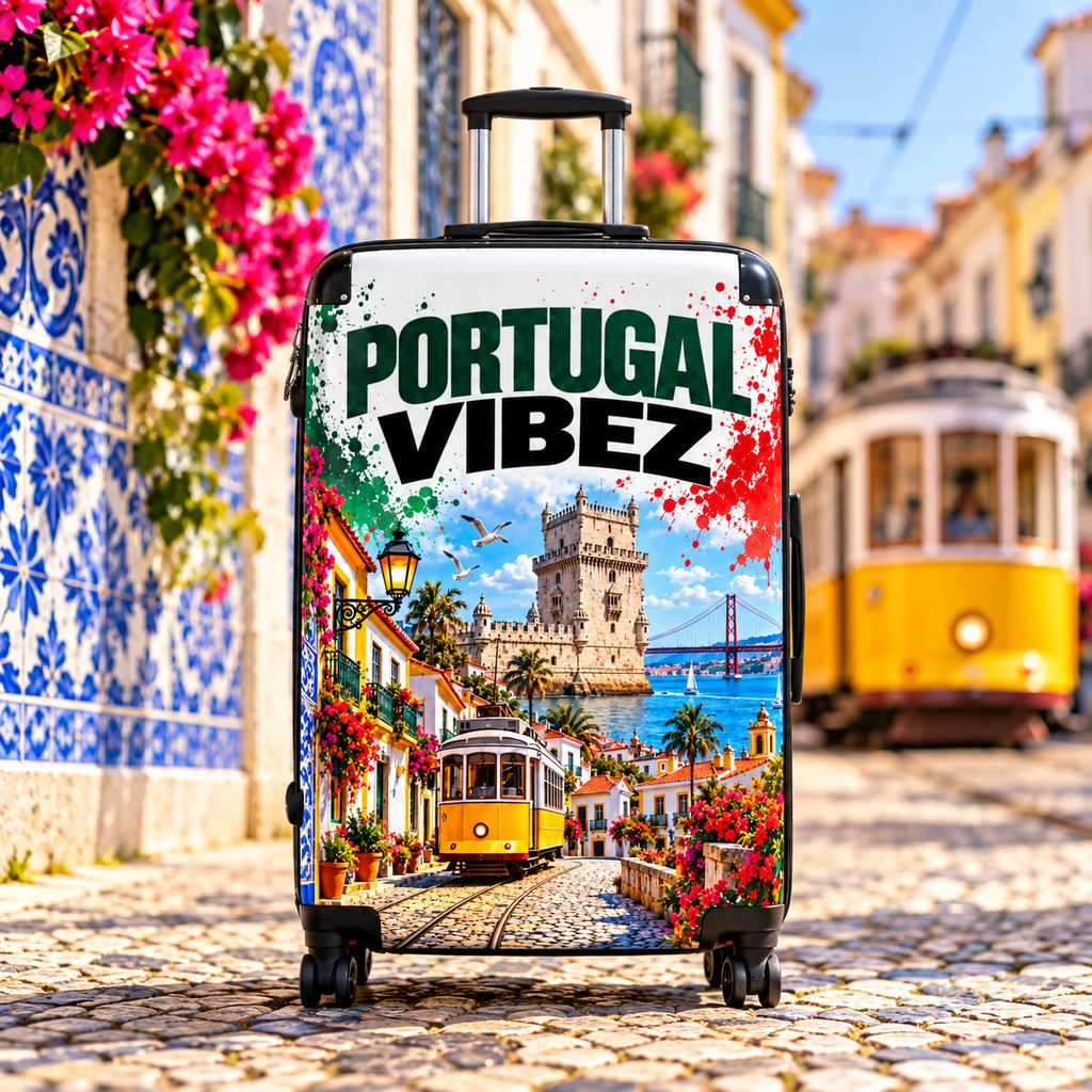 Portugal Vibez Suitcase | Lisbon Tram, Belem Tower Travel Luggage
