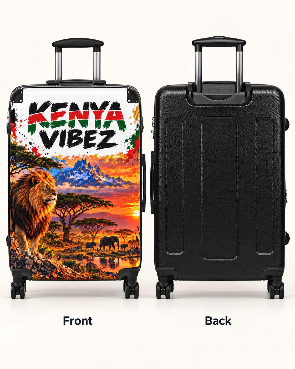 Kenya Vibez Suitcase | African Safari Lion Sunset Print