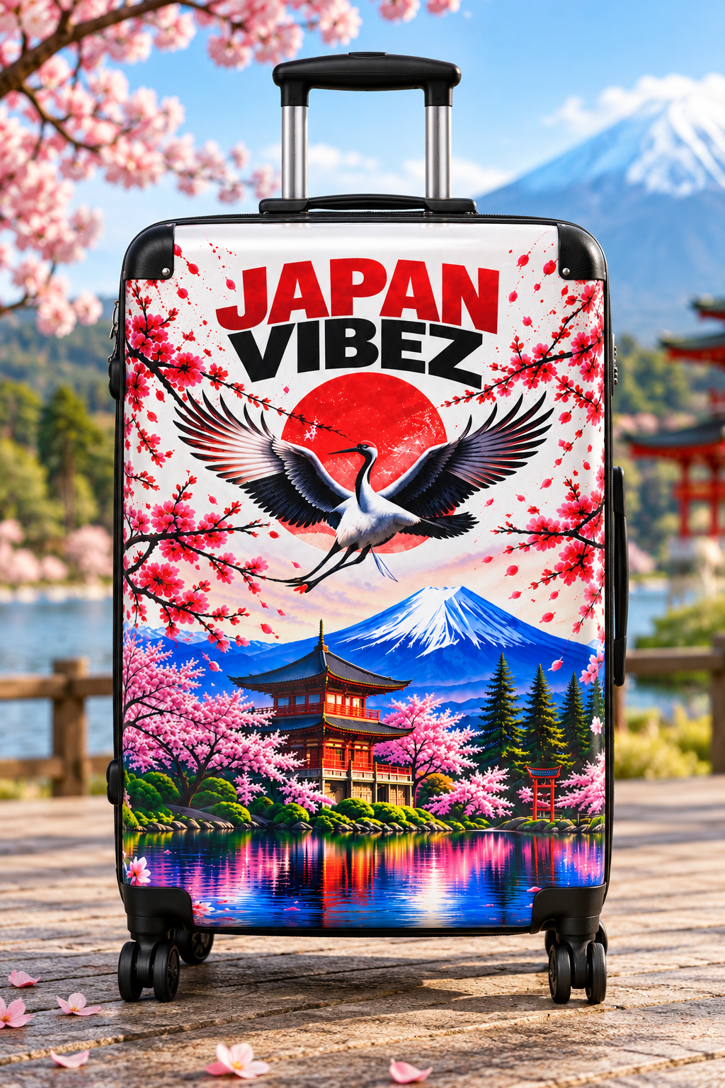 Japan Vibez Suitcase | Crane, Cherry Blossoms, Mount Fuji Luggage