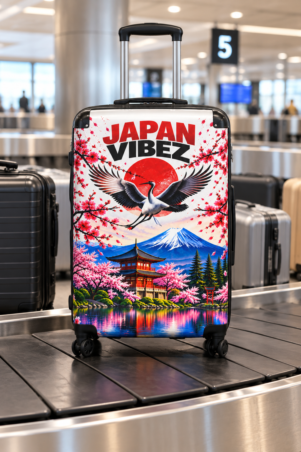 Japan Vibez Suitcase | Crane, Cherry Blossoms, Mount Fuji Luggage