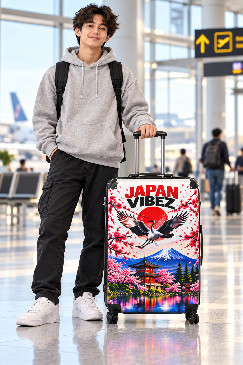 Japan Vibez Suitcase | Crane, Cherry Blossoms, Mount Fuji Luggage
