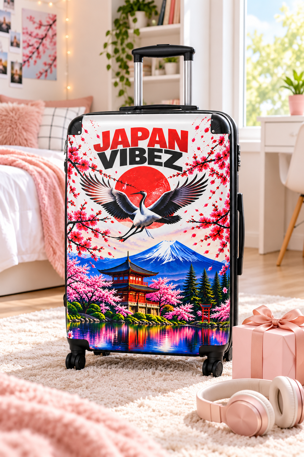 Japan Vibez Suitcase | Crane, Cherry Blossoms, Mount Fuji Luggage