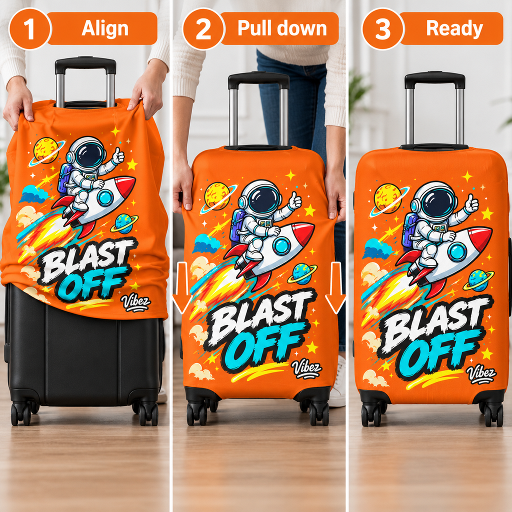Astronaut Rocket Blast Off Luggage Cover | Orange Space Travel