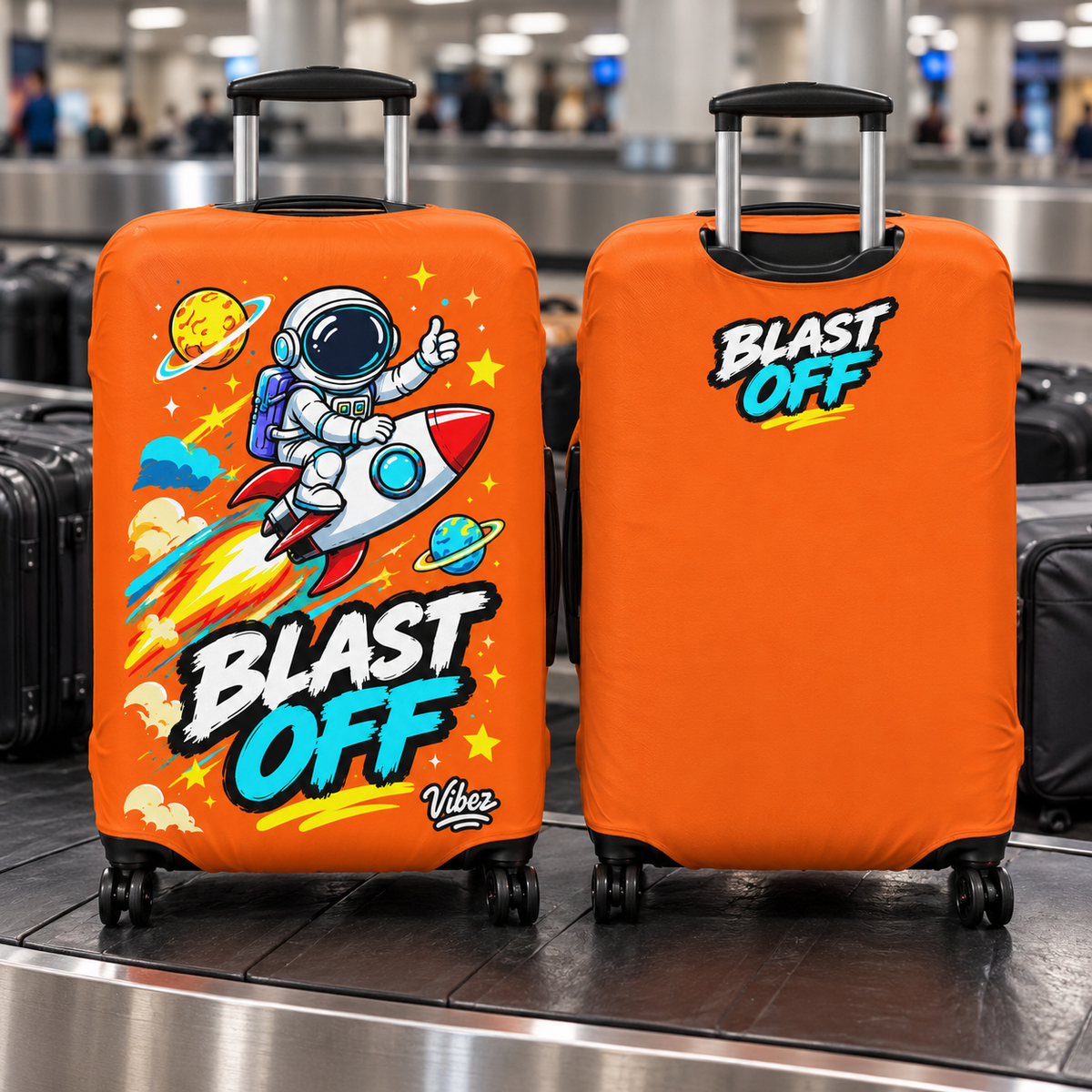 Astronaut Rocket Blast Off Luggage Cover | Orange Space Travel