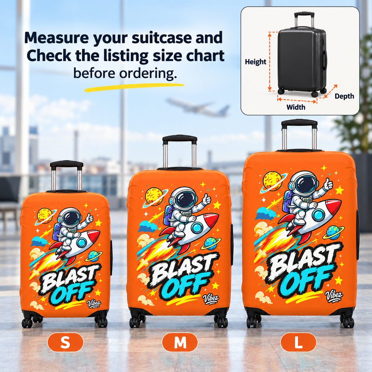 Astronaut Rocket Blast Off Luggage Cover | Orange Space Travel