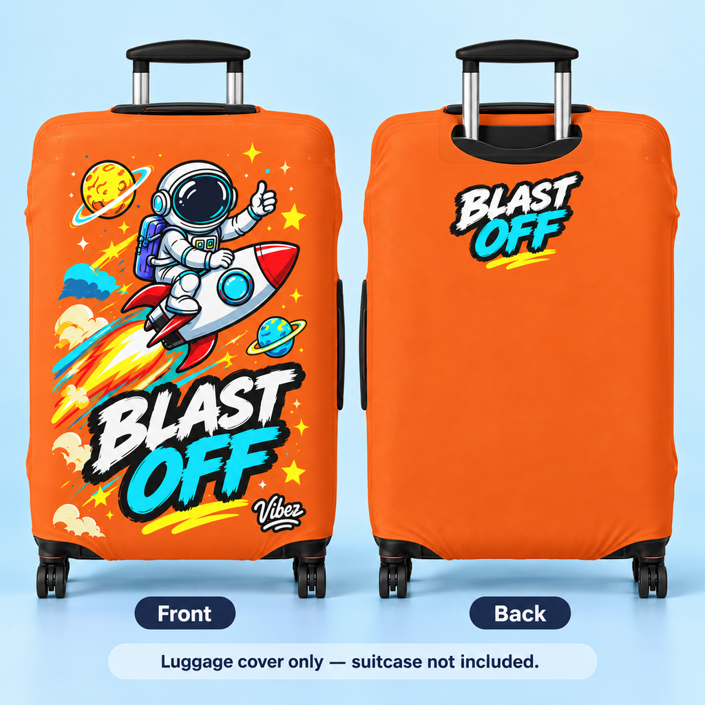 Astronaut Rocket Blast Off Luggage Cover | Orange Space Travel