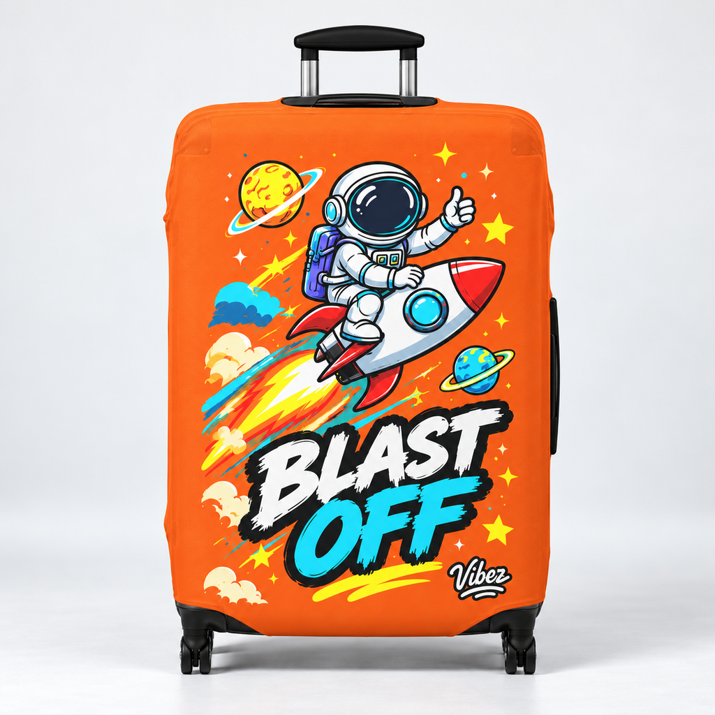 Astronaut Rocket Blast Off Luggage Cover | Orange Space Travel
