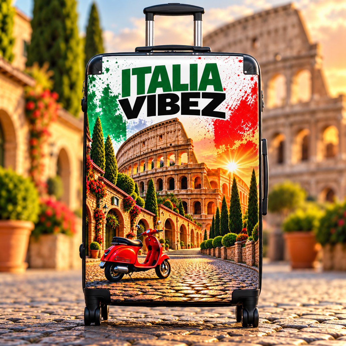 Italia Vibez Suitcase | Colosseum Scooter Italy Travel Luggage