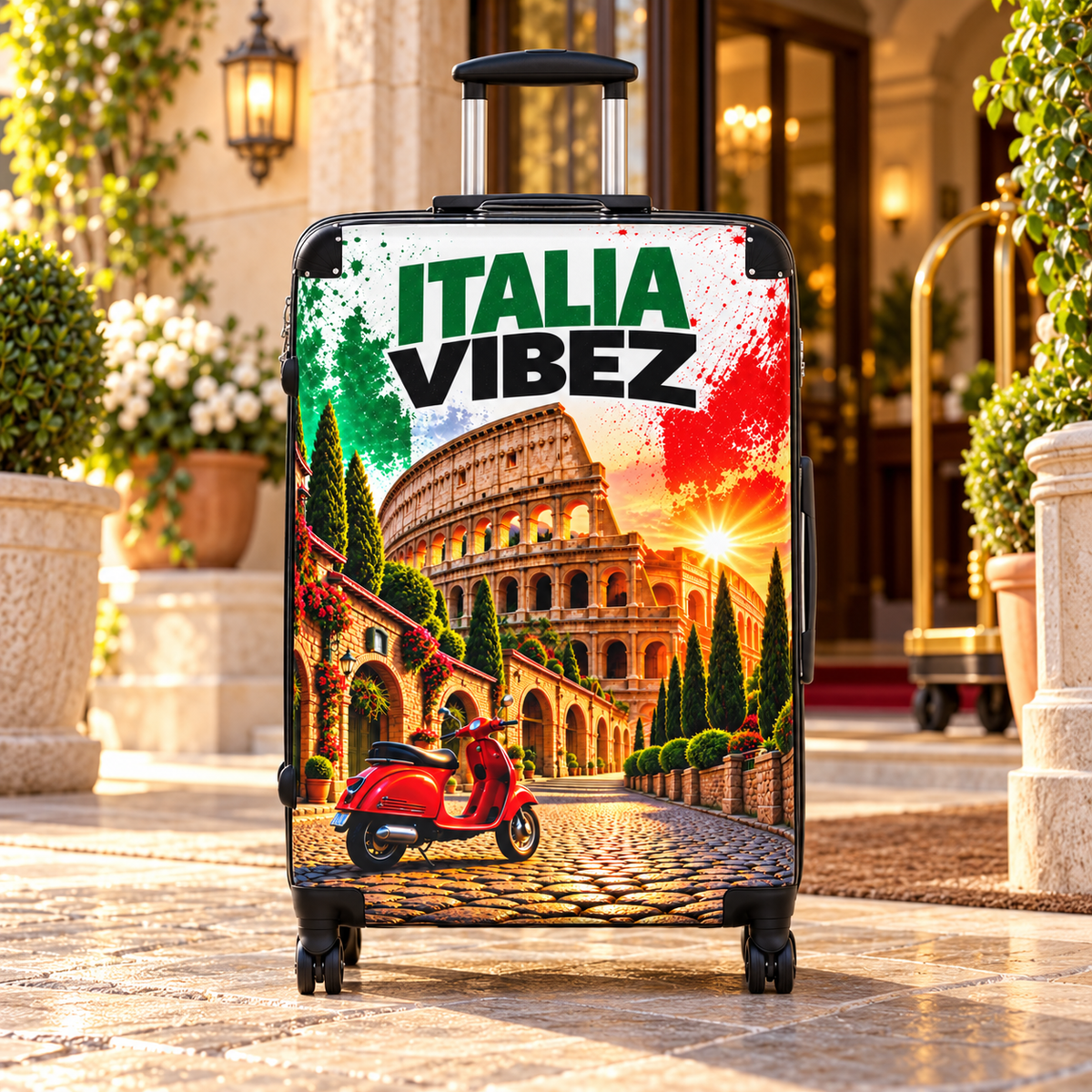 Italia Vibez Suitcase | Colosseum Scooter Italy Travel Luggage