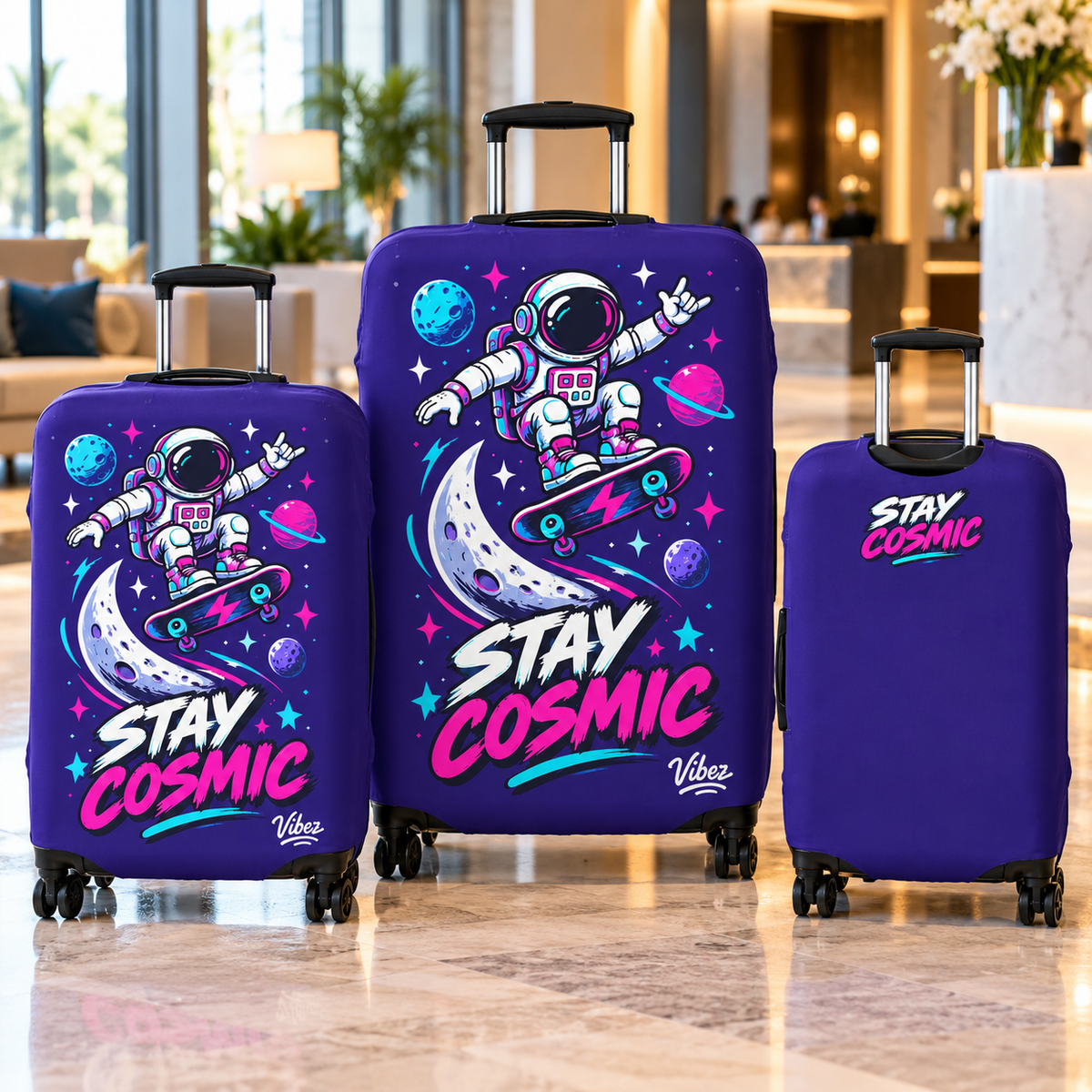 Stay Cosmic Astronaut Skateboard Luggage Cover | Space Moon Planets