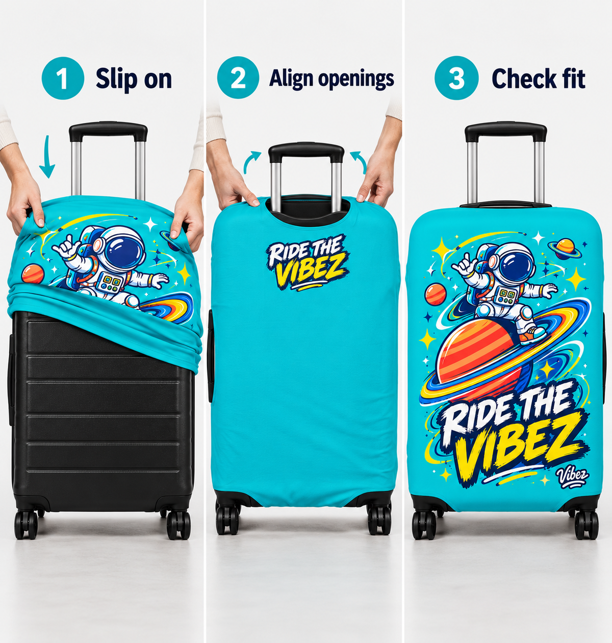 Astronaut on Saturn Ride the Vibez Luggage Cover | Space Travel Suitcase Protector