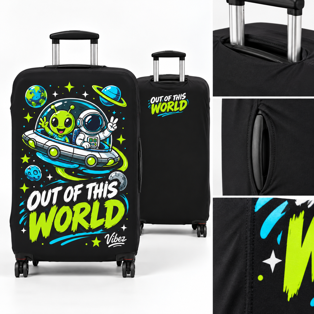 Out of This World Alien Astronaut Luggage Cover | Space Travel Suitcase Protector