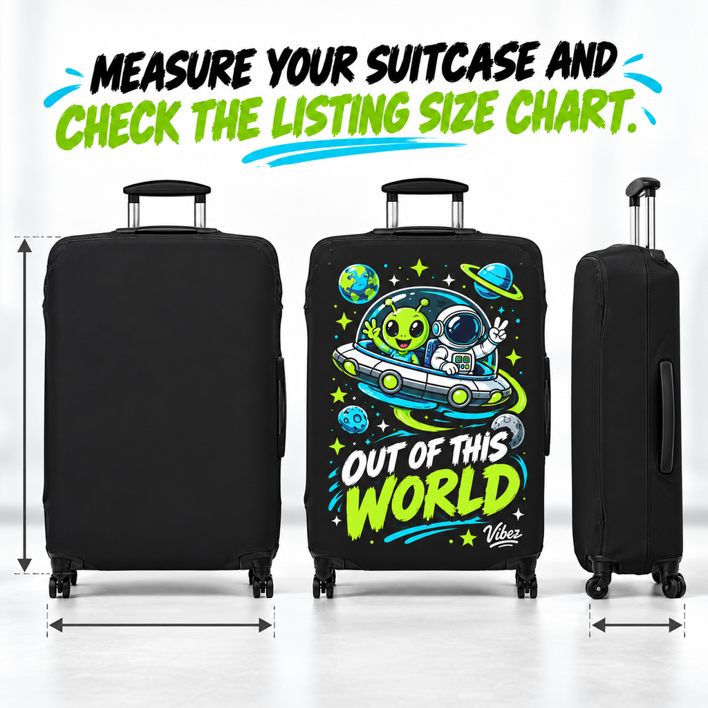 Out of This World Alien Astronaut Luggage Cover | Space Travel Suitcase Protector
