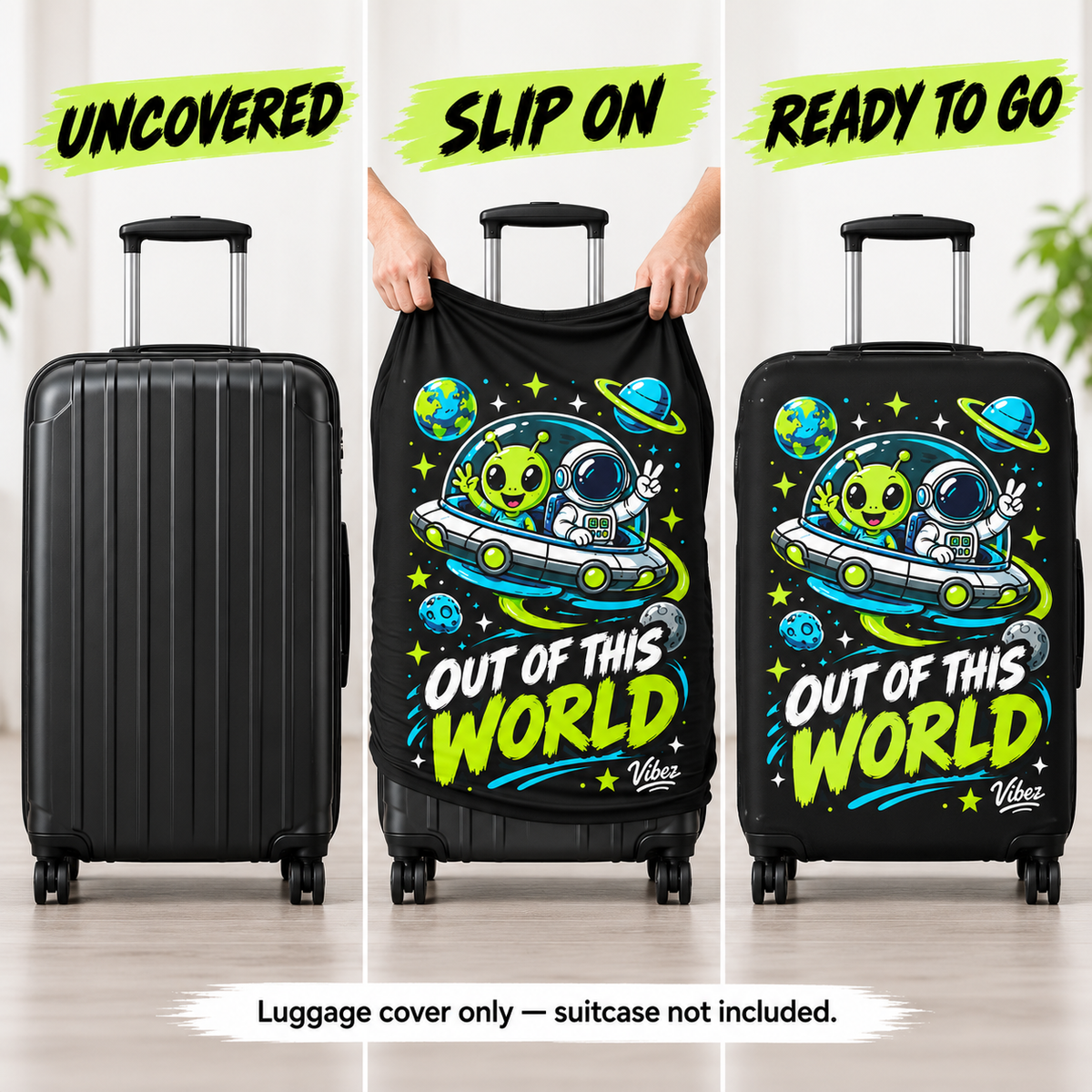 Out of This World Alien Astronaut Luggage Cover | Space Travel Suitcase Protector