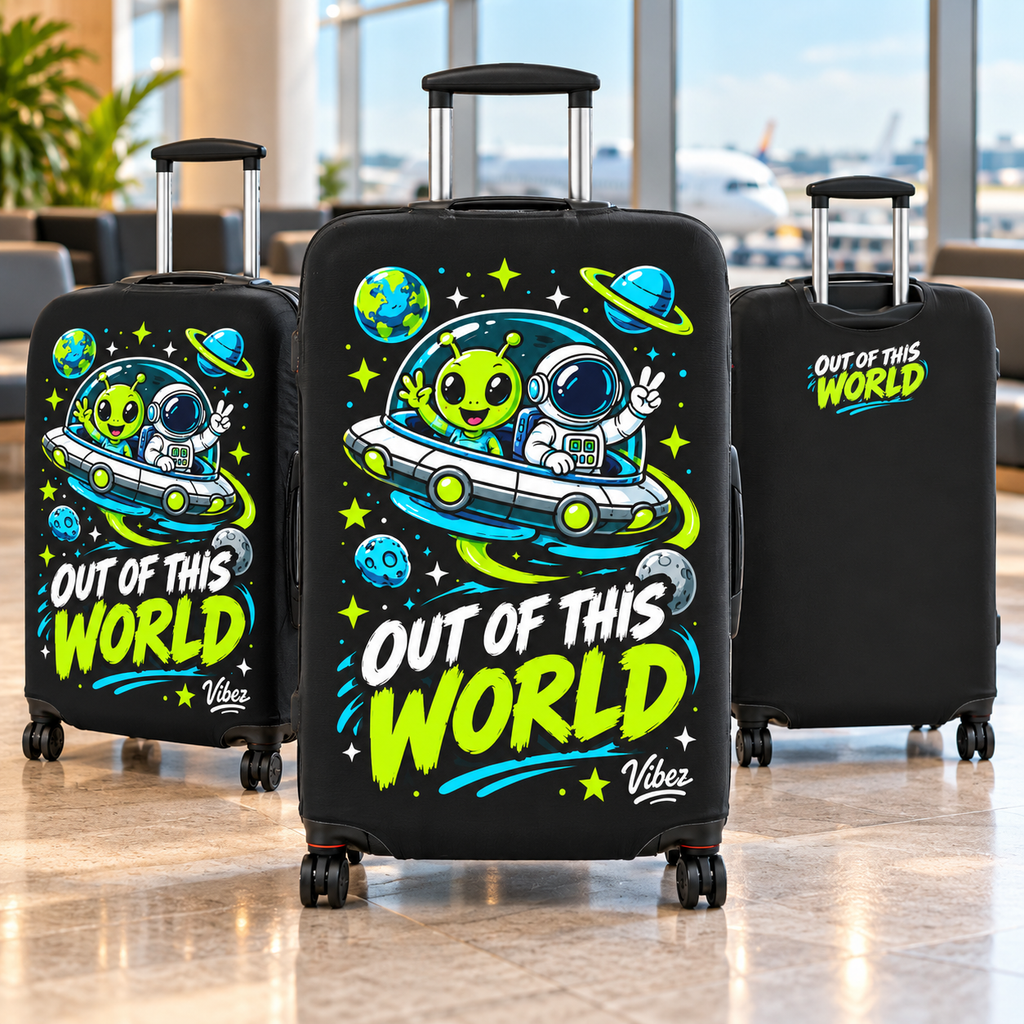 Out of This World Alien Astronaut Luggage Cover | Space Travel Suitcase Protector