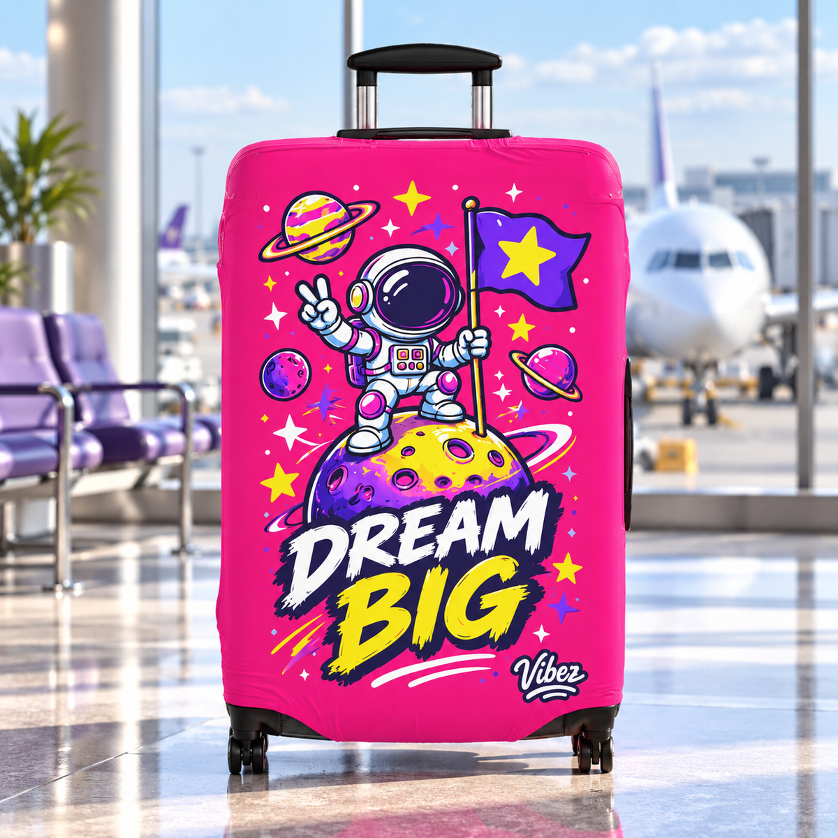 Dream Big Astronaut Luggage Cover | Pink Space Travel
